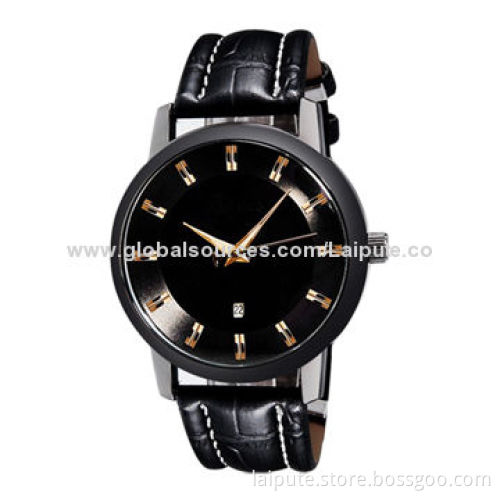 Fashion Unisex Analog Watch with Calendar and Faux Leather Strap (Black)New